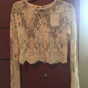Ivory sheer lace long sleeve top